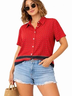 Elisabeth by Liz Taylor Blouse 14P Red Button Up Petite Fits S–L Oversized EUC